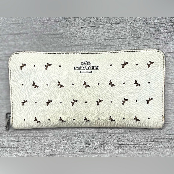 Coach Handbags - Coach Chalk White Perforated Butterfly Long Accordion Zip Wallet w/ Red Piping